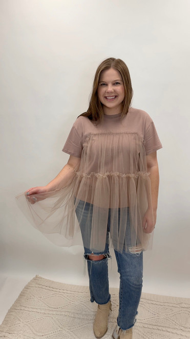 Too Cute In Tulle Top - Mauve