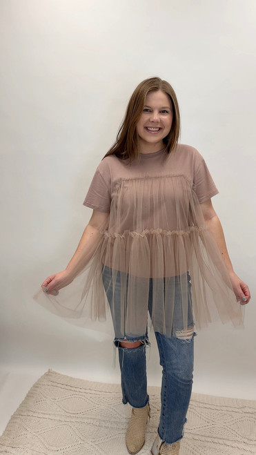 Too Cute In Tulle Top - Mauve