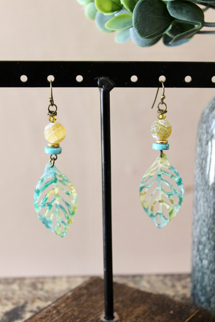 Leaf It To Me Handmade Earrings - Yellow/Green