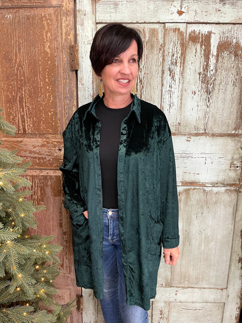 Crushing On You Velvet Tunic Top - GREEN