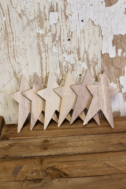 4.5" Pack Of 6 Unfinished Wooden Primitive Stars