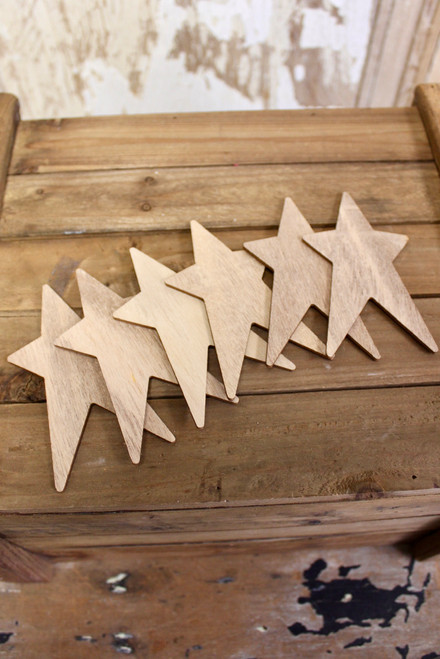 4.5" Pack Of 6 Unfinished Wooden Primitive Stars