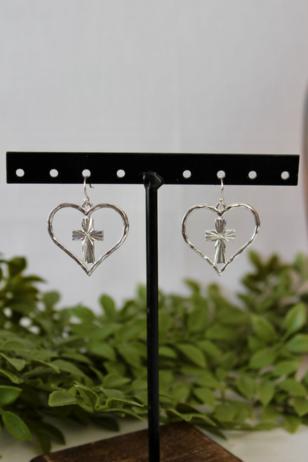 Cross Your Heart Earrings - Silver