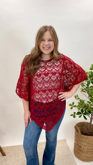 A Never Ending Love Crochet Poncho - Red