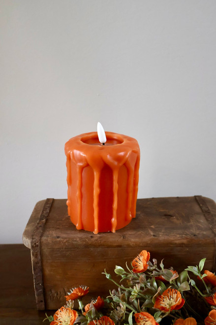 4" Orange 3D Flame Pillar Candle