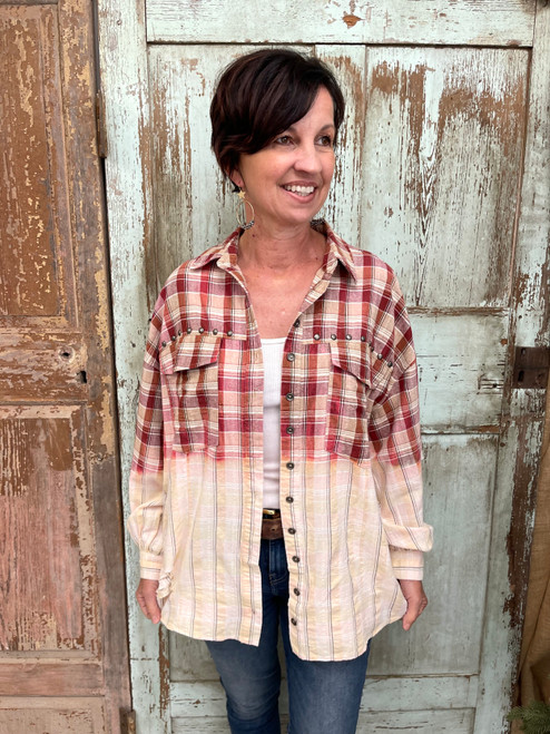 A Little Chilly Plaid Top - RED