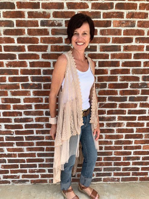 New Sensation Lace Vest - Light Taupe