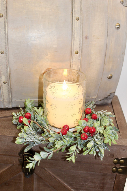 3.5" Frosted Boxwood And Gooseberry Candle Ring