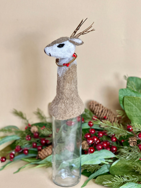 Felt Deer Christmas Wine Topper