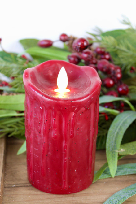 5" Moving Flame Red Pillar Candle