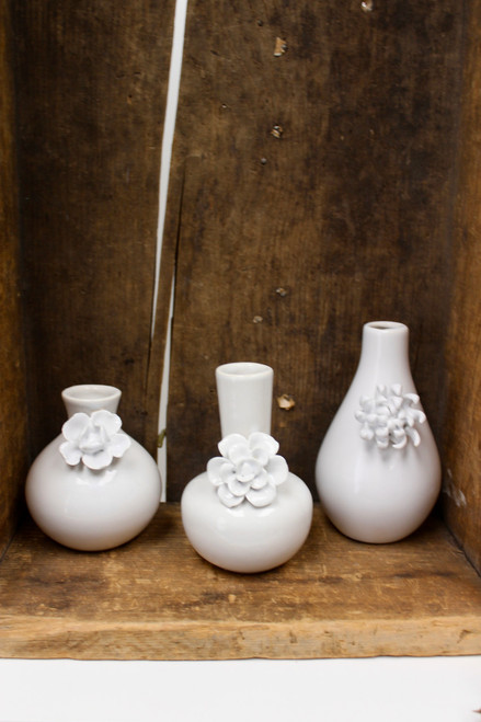 White Ceramic Bud Vases - Set Of 3