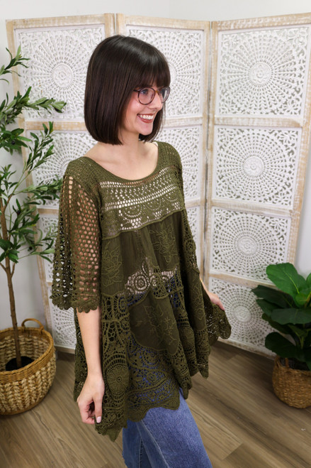 Bouquet Full Of Roses Top - Olive