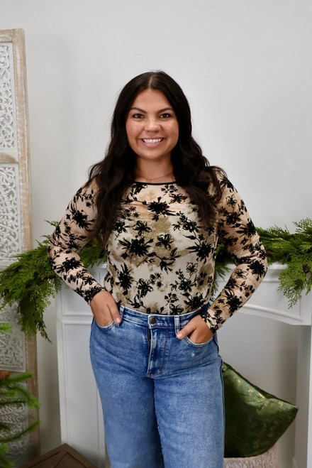 Night Bloom Velvet And Mesh Top