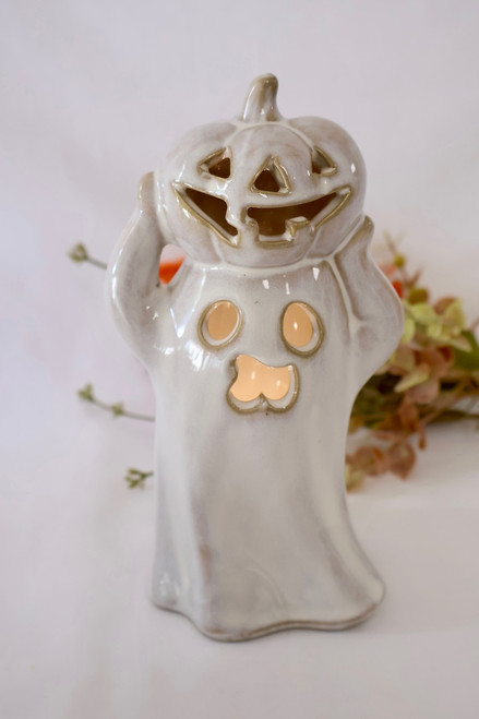 Lighted Pumpkin Ghost Figurine