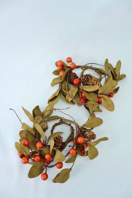 Orange Berry And Green Leaf Mini Candle Ring - Set Of 2