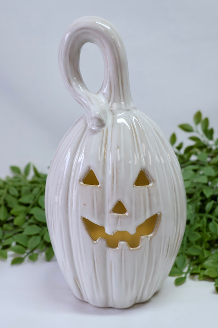 Large - Lighted Skinny Twisted Stem White Jack O Lantern