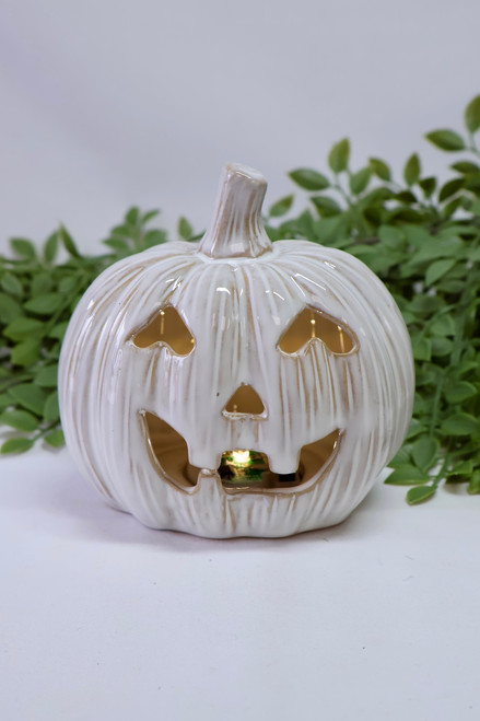 Lighted White Jack O Lantern