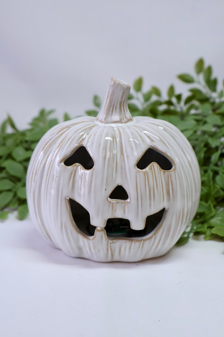 Lighted White Jack O Lantern