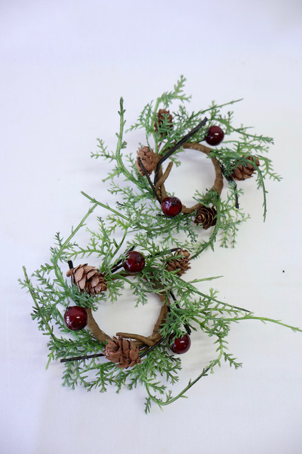 Red Berry And Cypress Mini Ring - Set Of 2