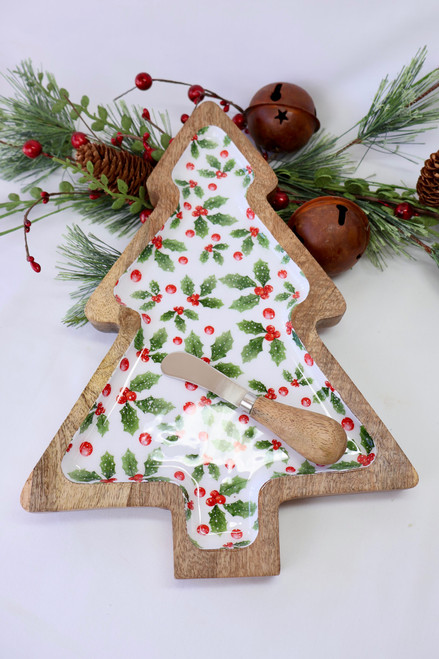 Dip Tray With Knife - Holly Tree