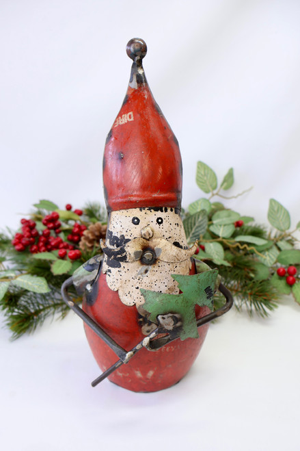 Red Coat Santa With Tree - Recycled Metal