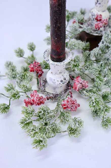 Pine And Red Berry Mini Candle Ring - Set Of 2