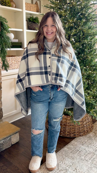 Mountain Hearth Blanket Shawl - Gray *FINAL SALE*