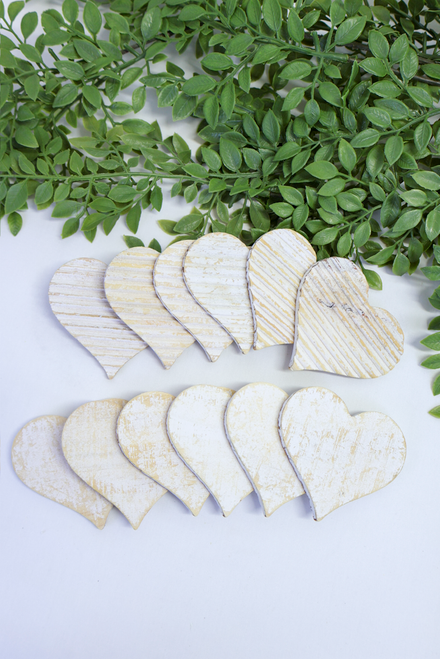 Distressed Set of 12 Chippy Wooden White Hearts
