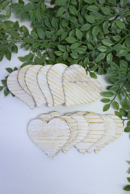 Distressed Set of 12 Chippy Wooden White Hearts