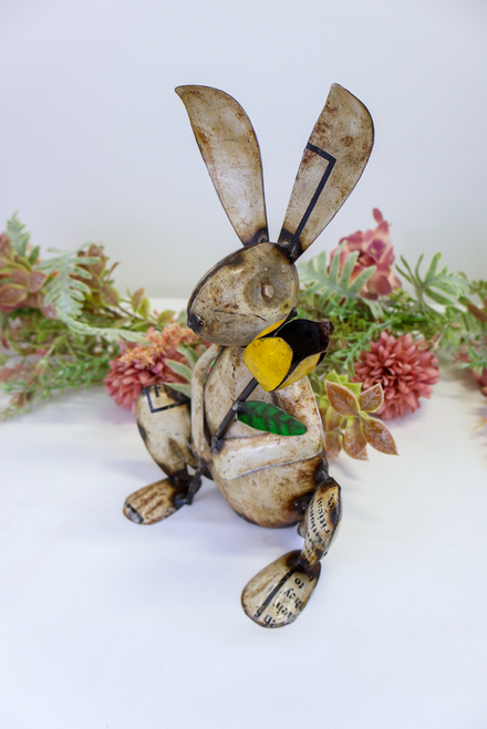 Bunny With Tulip - Recycled Metal
