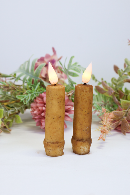 Short Cinnamon LED Taper Candles - Set of 2