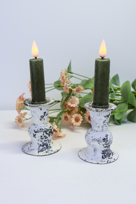 Set of 2 - Short Sage LED Taper Candle