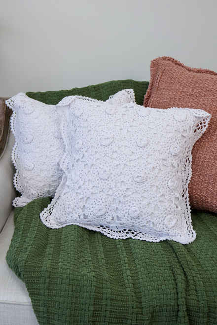 White - Set of 2 Crochet Pillow Covers