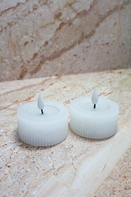 Set of 2 - Ridged White Votive LED Candle