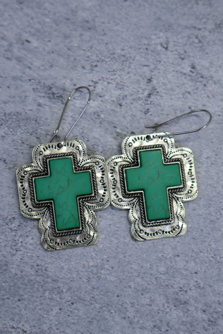 Silver Spur Cross Earrings