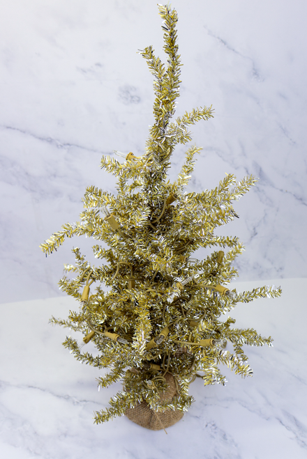 24" Gold Tinsel Pine Tree with Lights