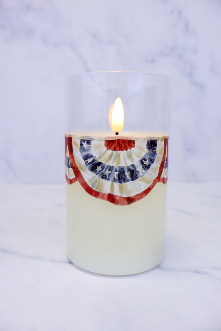 5" Patriotic Bunting Glass 3D Flame Candle