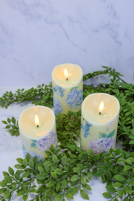 Hydrangea Bloom Flickering Candle - Set of 3