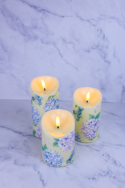 Hydrangea Bloom Flickering Candle - Set of 3