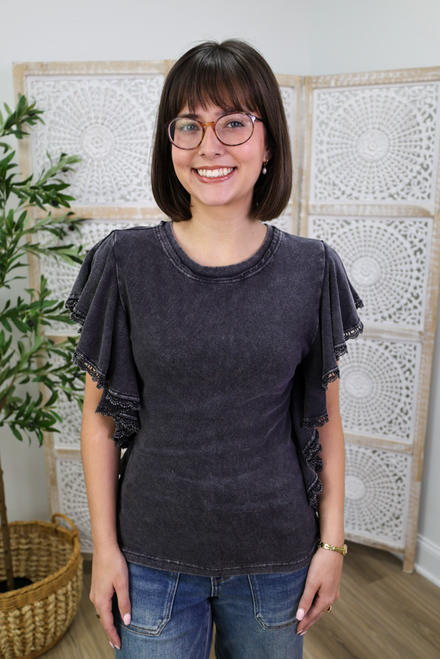 Taking Sides Top - Washed Black