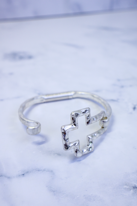 Cross My Heart Cuff Bracelet - Silver