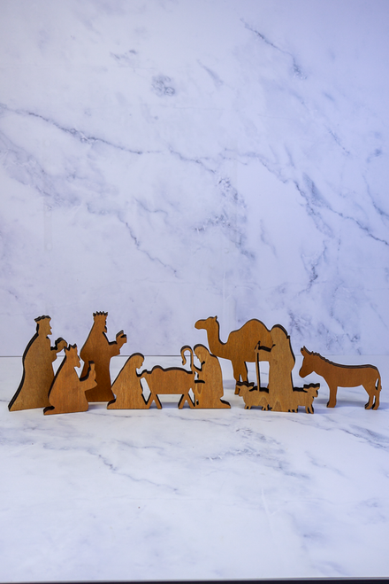 7 Piece - Natural Wood Silhouette Nativity