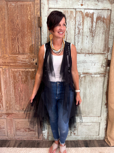 CLANE TULLE VEST LAYERED TOPS ブラック クラネ CLANE TULLE VEST LAYERED TOPS （BLACK） -ファッション