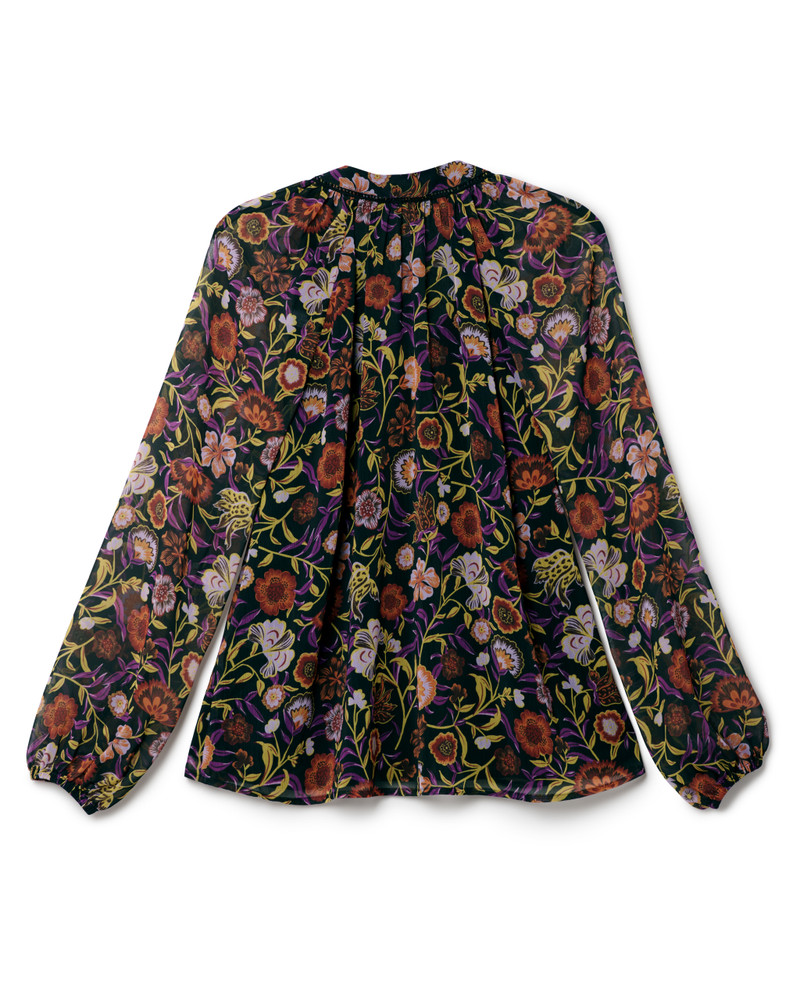 Oversized Button Through Floral Print Lace Trim Blouse