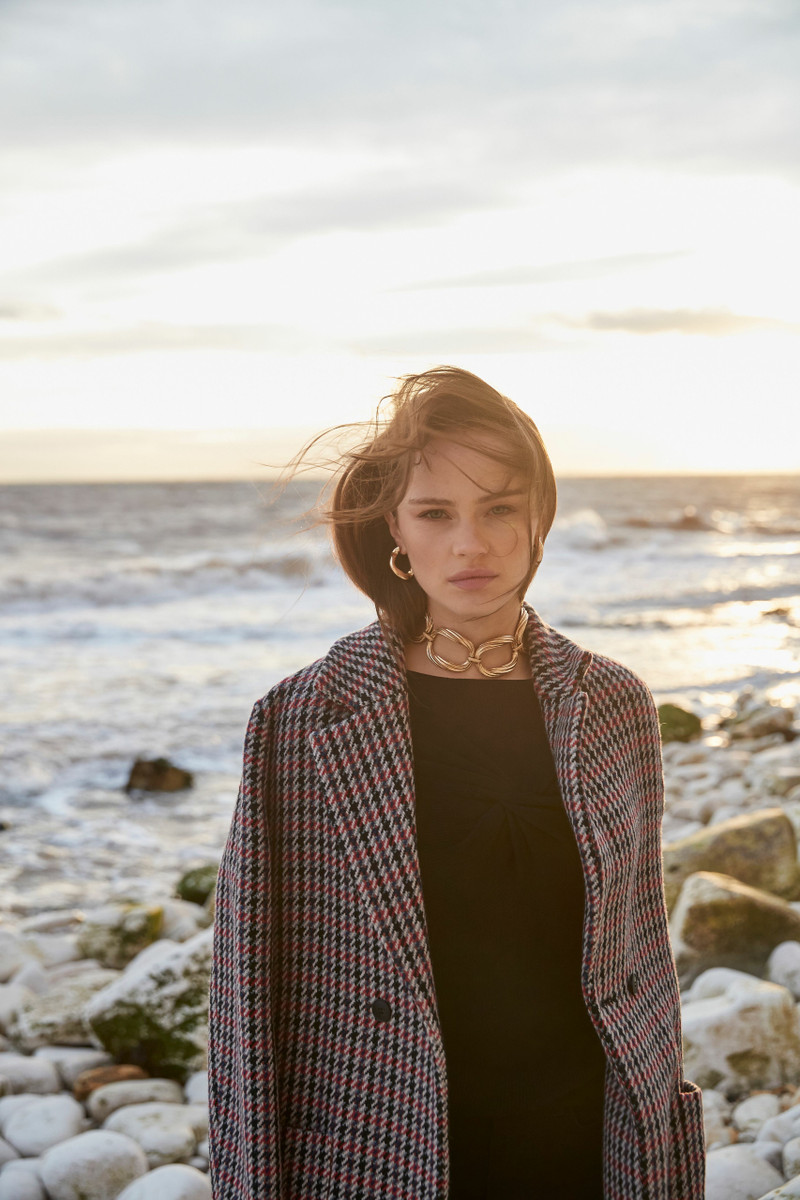 Formal Coat, Check, Red, Boyfriend Coat, Oversized