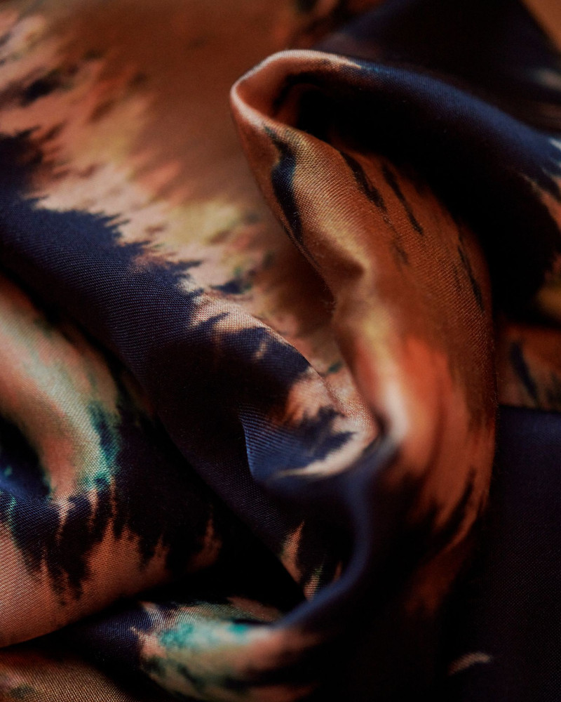 Satin Midi Skirt With Elasticated Waist in Tie Dye Print
