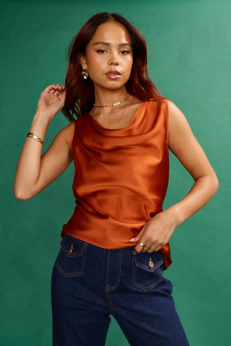 Cowl Neck Silk Cami Crop Top – Parien House