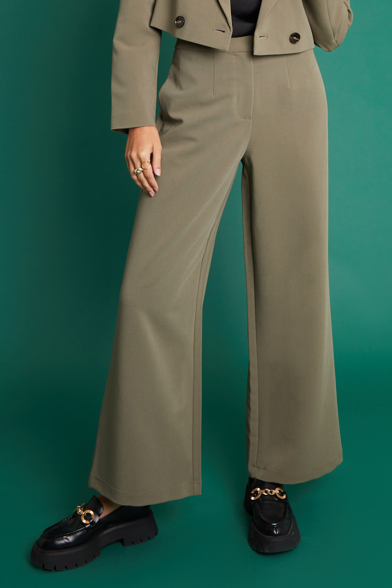 Khaki Tailored Wide Leg Formal Trouser With side seam pockets