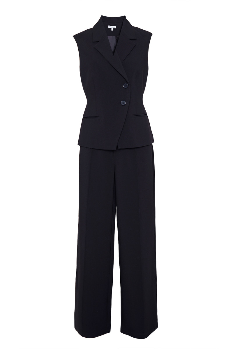 Black Side Split Detail Wide Leg Tailored Trouser with front seam detail