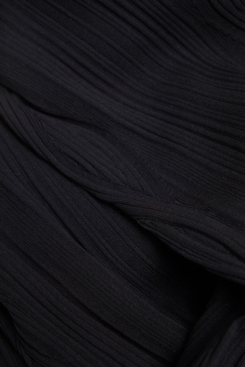Knitted Ribbed Short Sleeve Black Midi Dress